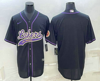 Mens Los Angeles Lakers Blank Black Cool Base Stitched Baseball Jersey